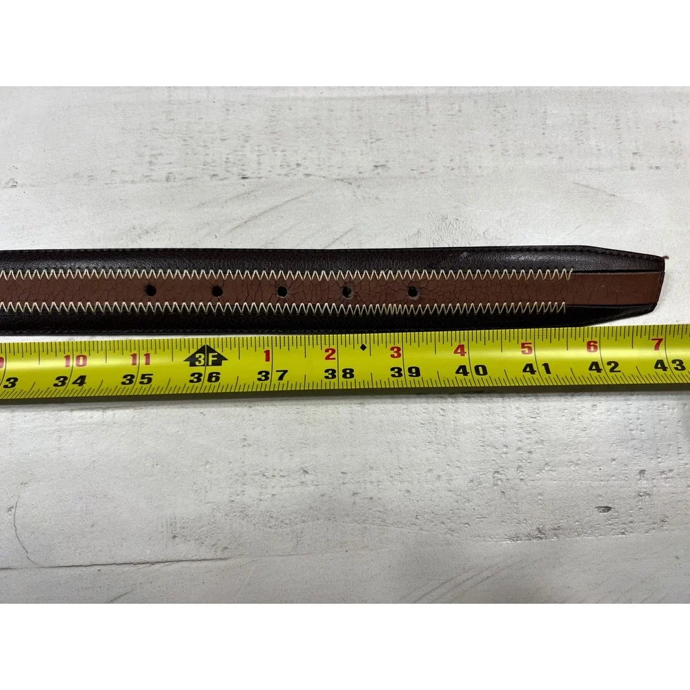 Mens Genuine Leather Two Tone Brown Zigzag Stitch Belt Size 38 018722210